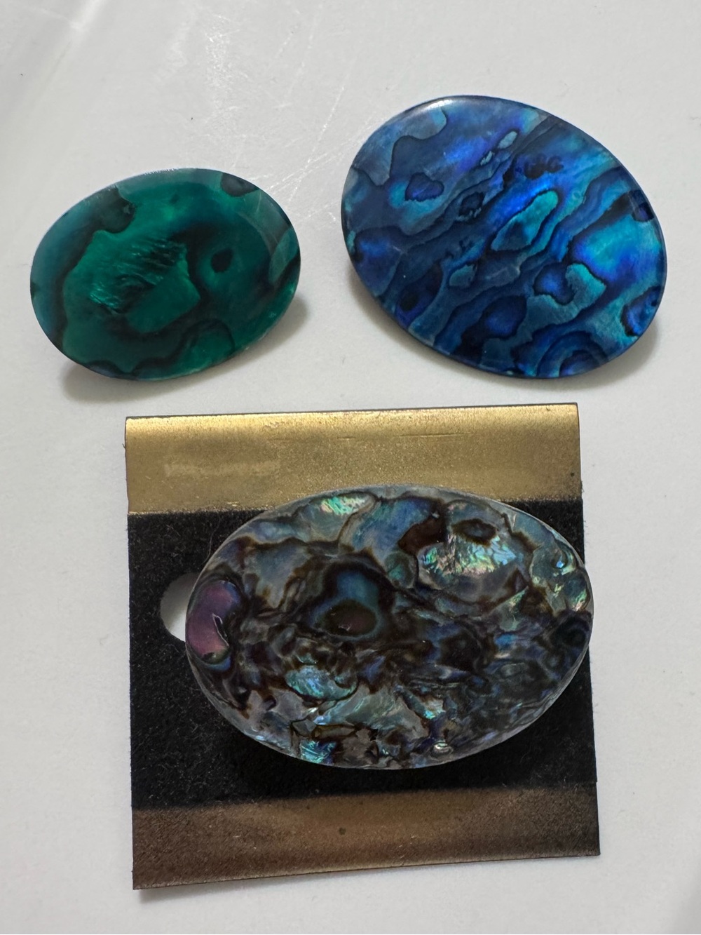 3 pc. set - shell pins- Abalone & dyed Paua